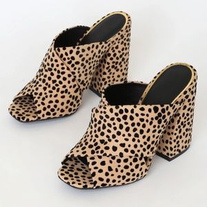 LuLus Leopard Faux Suede Peeptoe Mules